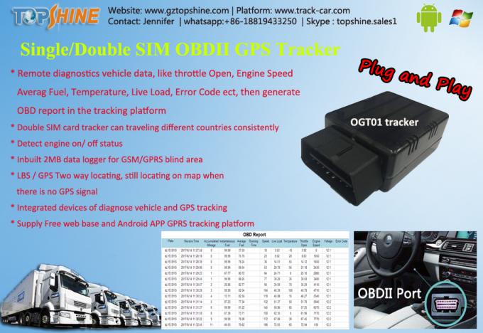 Traqueur d'OBD GPS de données de véhicule de télédiagnostique avec SIM Card simple/double